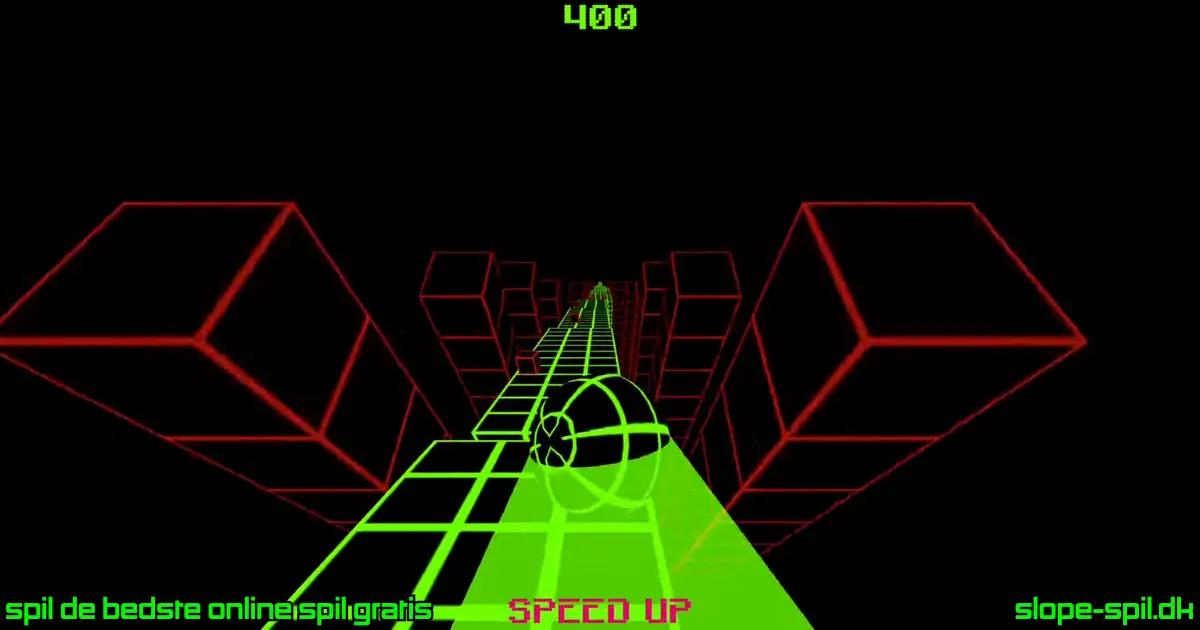 Slope spil highscore løb med score 400 og mange røde blokke