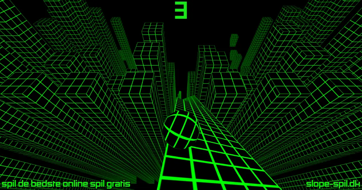 Slope Game bold der ruller på smal hævet bane mellem grønne blokke