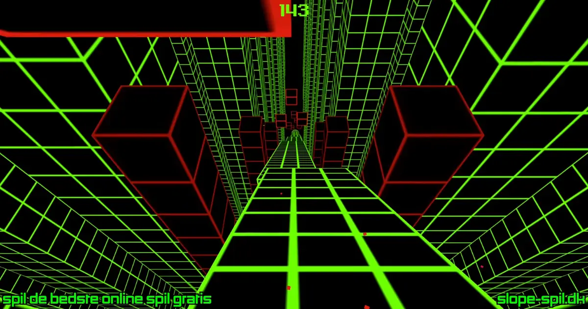 Slope Game smal bane med mange røde blokke som forhindringer