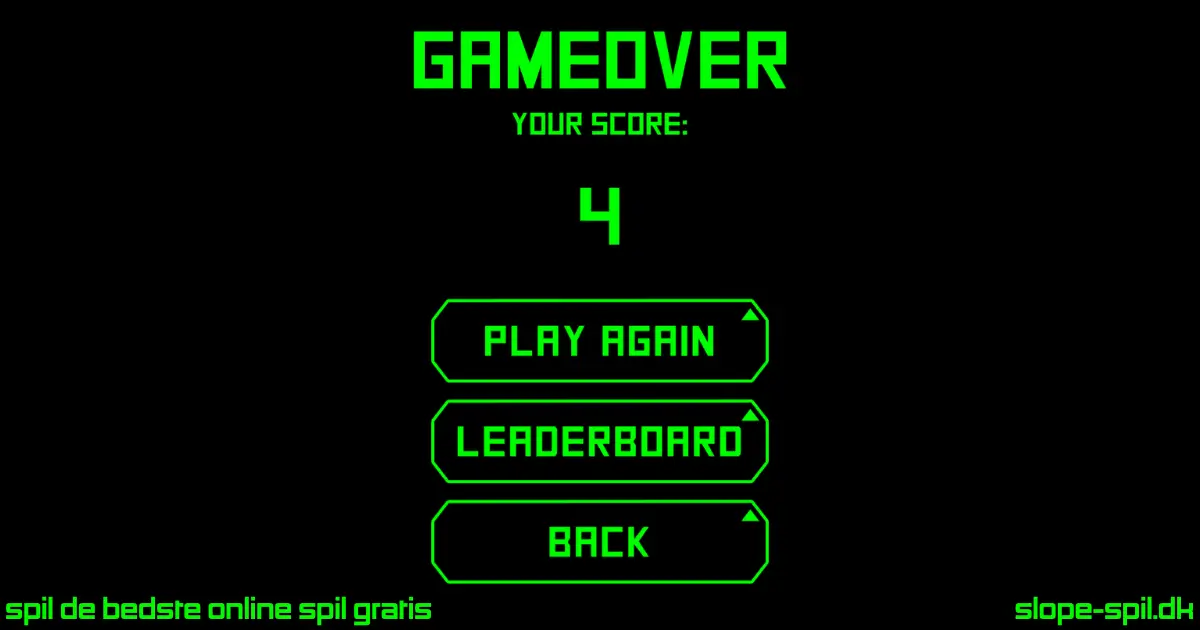 Slope Game over skærm med score og knappen Play Again